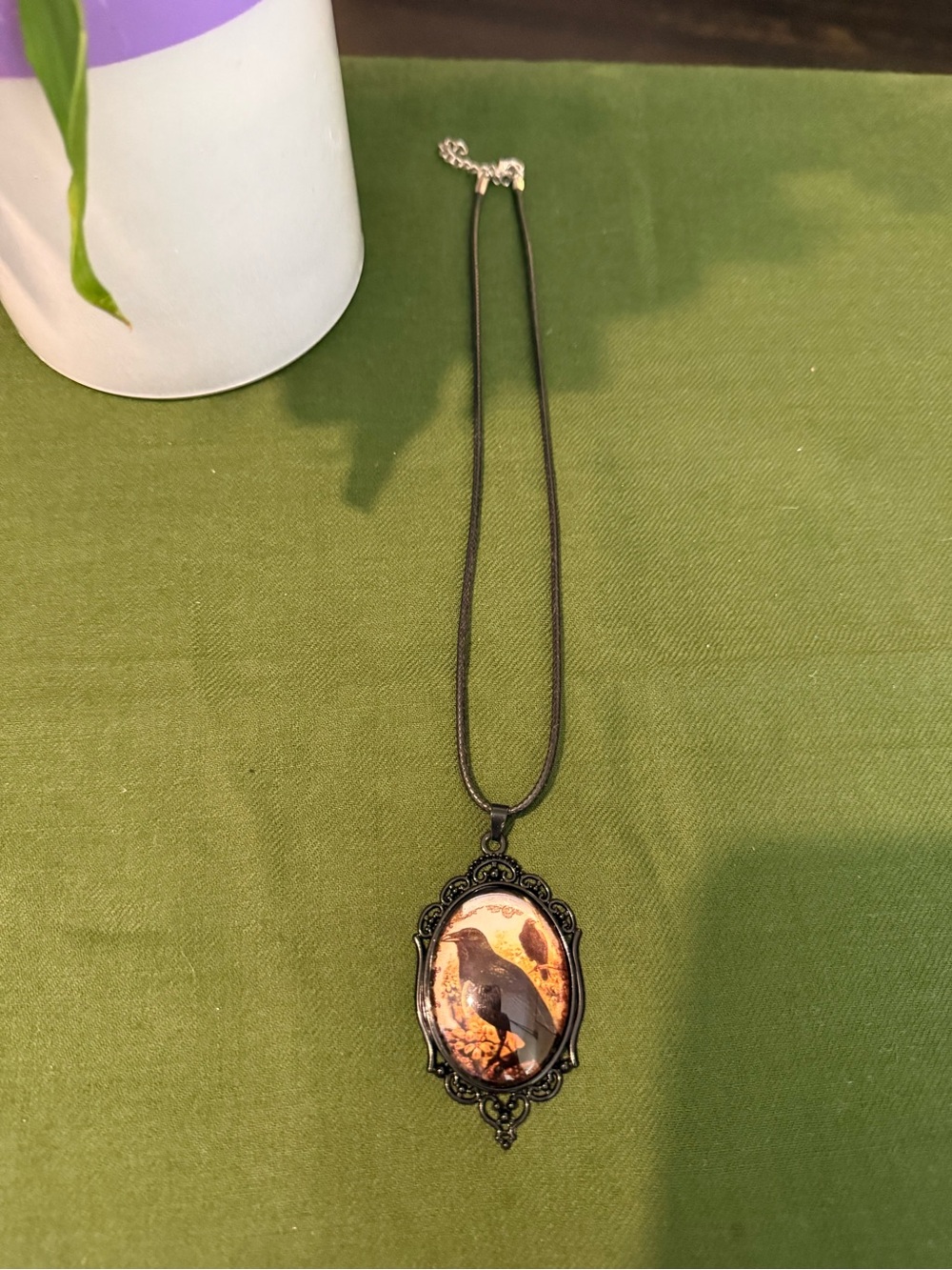 Black Vintage-Style Raven Pendant Necklace